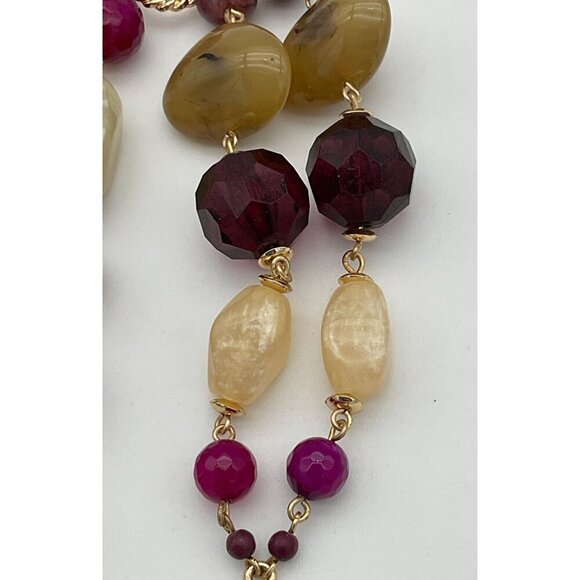 Chicos Syrah Warm Tone Multi Colored Beaded Gold Tone Y-Necklace NWT - Picture 3 of 7